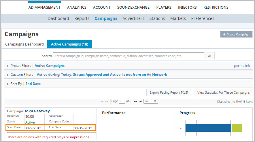 campaign scheduled &nbsp;start and end date11 18 15